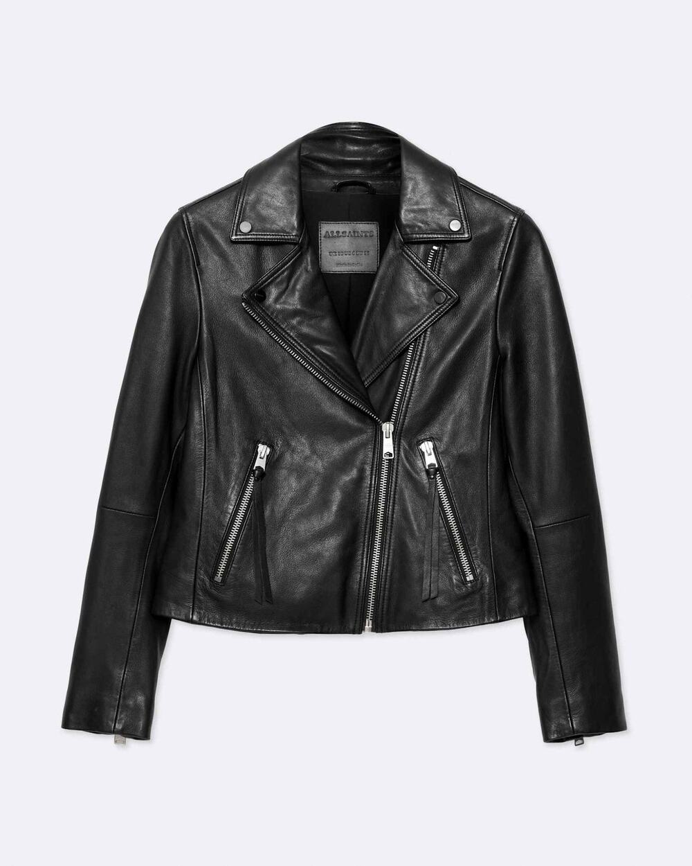 AllSaints Dalby Slim Fit Leather Biker Jacket in Black - 0